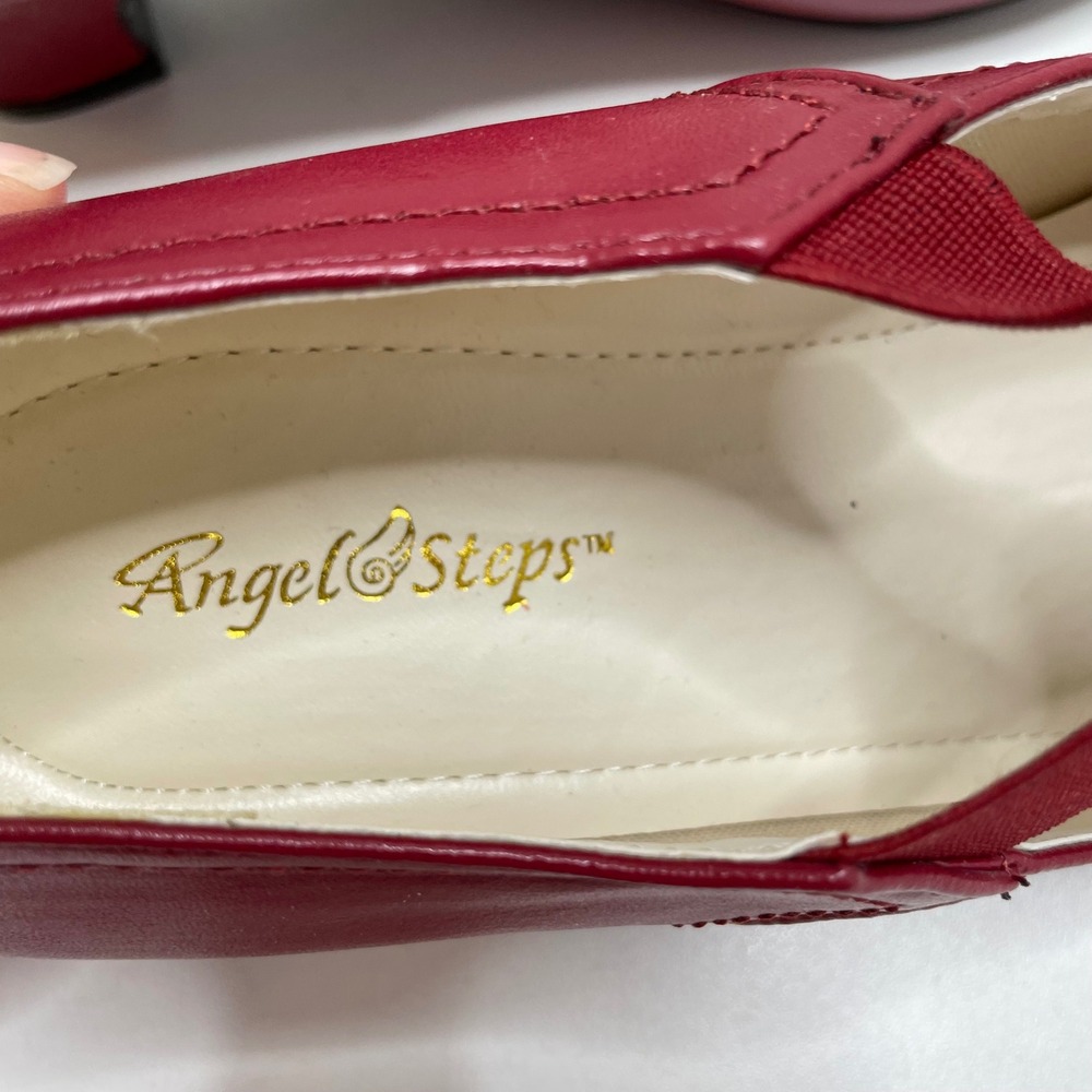 Angel Step Red T-Strap Mary Jane Low Block Heel Pump Round Toe 8.5M Retro Granny - Picture 9 of 10